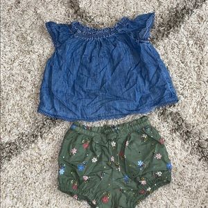 12-18 month chambray top, floral bloomer set